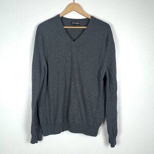 Men’s Express Italian Merino Wool Gray Sweater sz XL V-neck‎ Minimalist Capsule